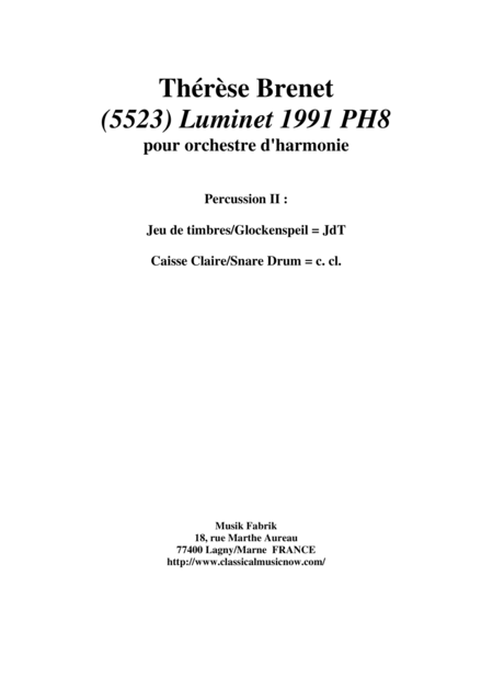 Free Sheet Music Thrse Brenet 5523 Luminet 1991 Ph8 For Concert Band Percussion 2