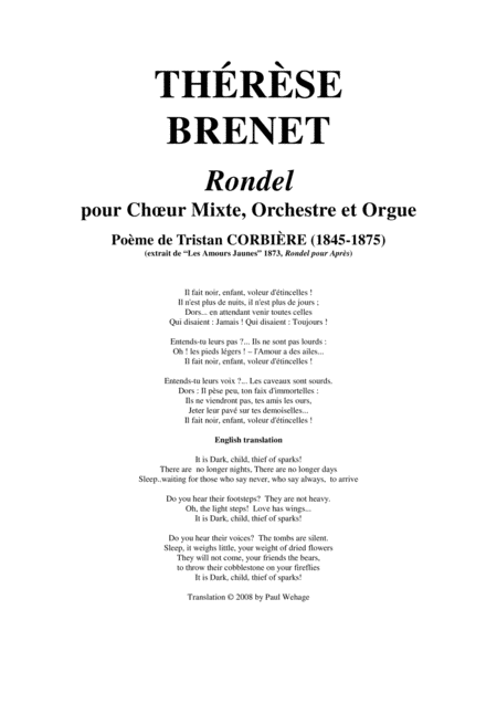 Free Sheet Music Thrse Brenet Rondel For Satb Chorus Orchestra And Organ Score