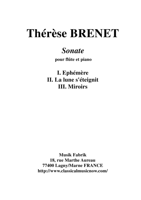 Thrse Brenet Sonata For Flute And Piano Sheet Music