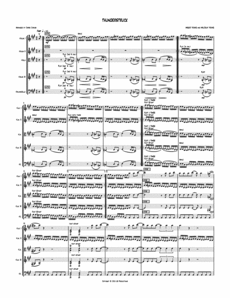 Thunderstruck String Quartet Parts And Score Sheet Music