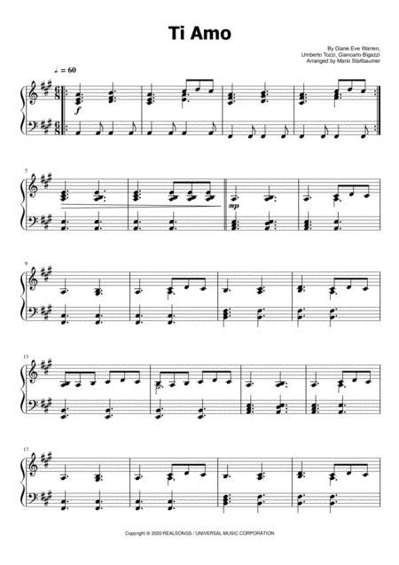 Ti Amo Piano Solo Sheet Music