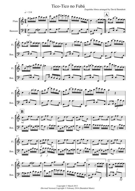 Free Sheet Music Tico Tico For Flute And Bassoon Duet