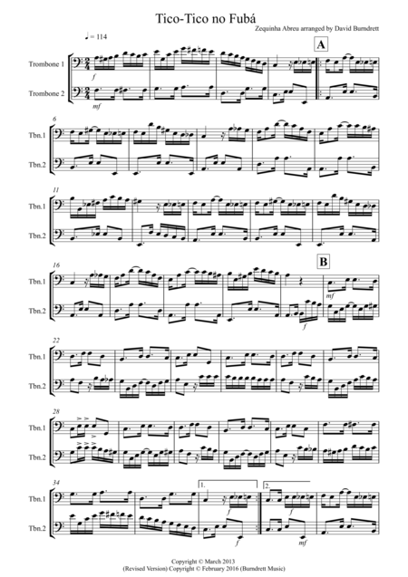 Tico Tico For Trombone Duet Sheet Music