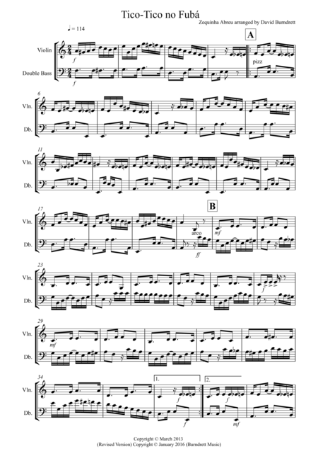 Tico Tico For Violin And Double Bass Duet Sheet Music