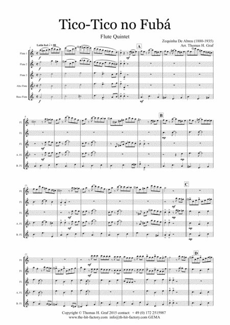 Tico Tico No Fub Choro Flute Quintet Sheet Music