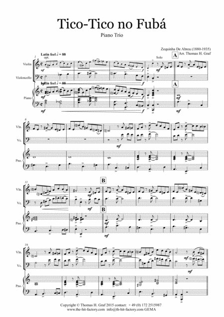 Tico Tico No Fub Choro Piano Trio Arrangement Thomas H Graf Sheet Music