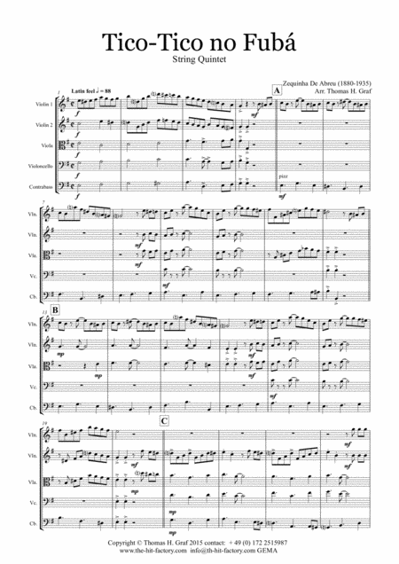 Tico Tico No Fub Choro String Quintet Sheet Music