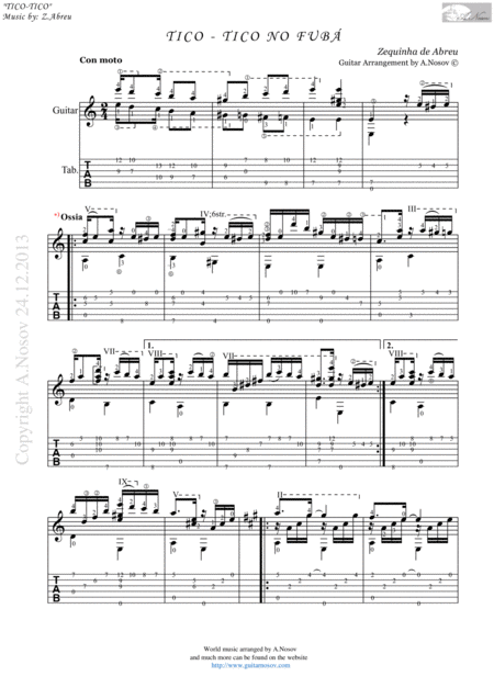 Free Sheet Music Tico Tico No Fuba Sheet Music For Guitar