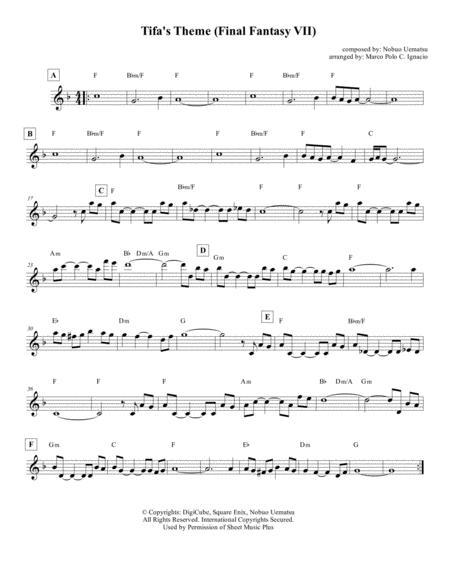 Tifa Theme Final Fantasy Vii Nobuo Uematsu Sheet Music