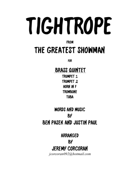 Free Sheet Music Tightrope From The Greatest Showman For Brass Quintet