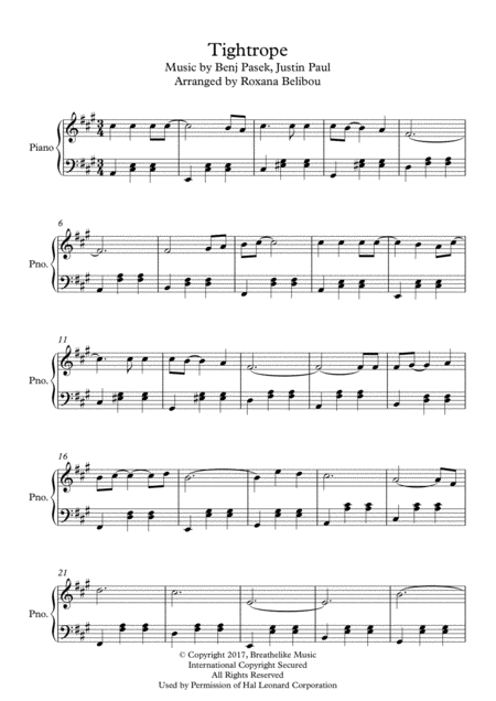 Free Sheet Music Tightrope From The Greatest Showman Piano