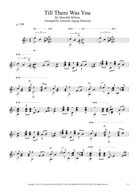 Free Sheet Music Till There Was You Solo Guitar Score