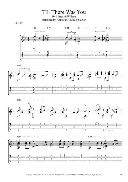 Till There Was You Solo Guitar Tablature Sheet Music