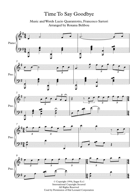 Time To Say Goodbye By Andrea Bocelli And Sarah Brightman Piano Sheet Music