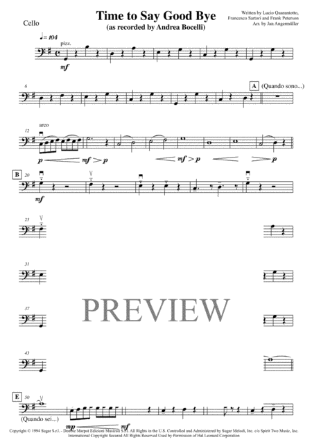 Time To Say Goodbye Cello 1 2 Play A Long The Celli Parts With The Andrea Bocelli Recording Sheet Music