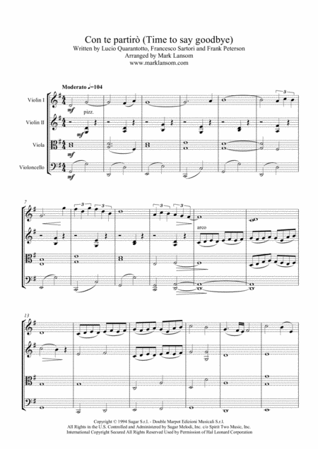 Time To Say Goodbye Con Te Partir Sheet Music