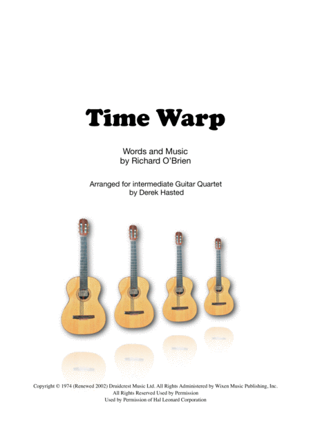 Free Sheet Music Time Warp For Intermediate Guitar Quartet
