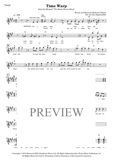 Time Warp Vocals W Chords Based On The Rocky Horror Picture Show Soundtrack Sheet Music