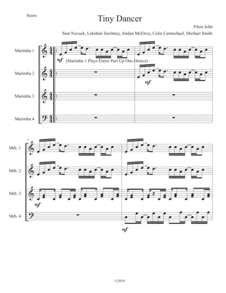 Free Sheet Music Tiny Dancer For Marimba Quartet Ensemble