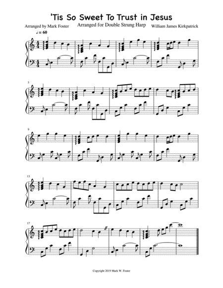 Free Sheet Music Tis So Sweet To Trust In Jesus Arranged For Double Strung Harp