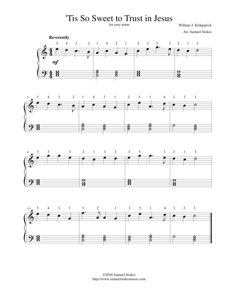 Tis So Sweet To Trust In Jesus For Easy Piano Sheet Music