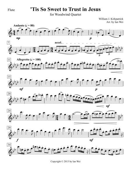 Tis So Sweet To Trust In Jesus For Woodwind Quartet Sheet Music