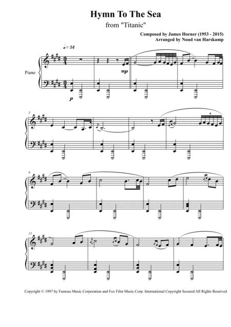 Free Sheet Music Titanic Hymn To The Sea Piano Solo