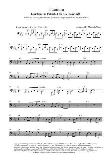 Free Sheet Music Titanium Cello Or Double Bass In Published Eb Key With Chords