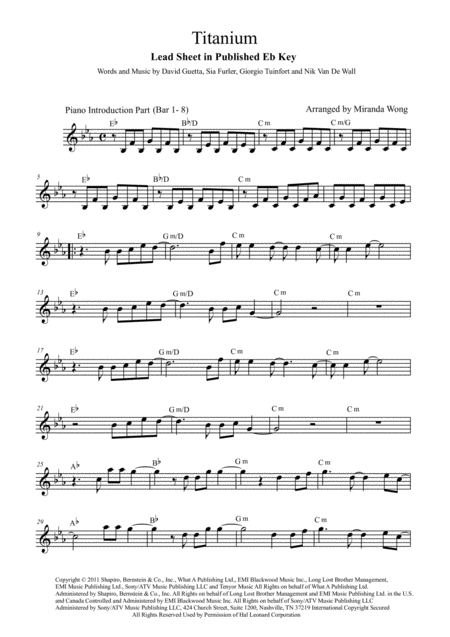 Titanium Lead Sheet In Published Eb Key With Chords Sheet Music