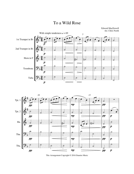 To A Wild Rose Brass Quintet Sheet Music