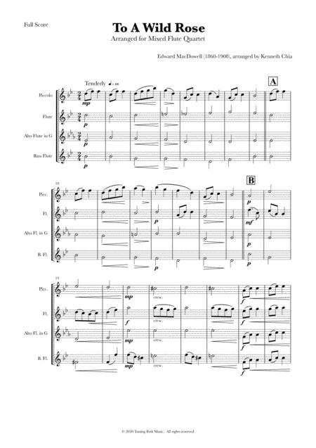 Free Sheet Music To A Wild Rose By Edward Macdowell Arranged For Mixed Flute Quartet