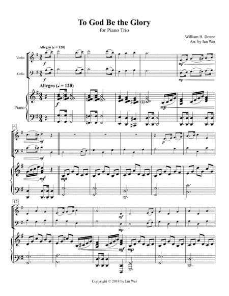 Free Sheet Music To God Be The Glory For Piano Trio