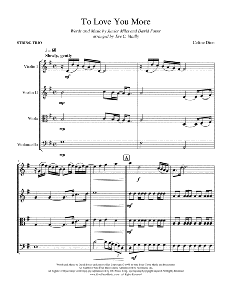 Free Sheet Music To Love You More String Trio