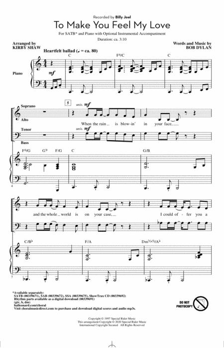 To Make You Feel My Love Arr Kirby Shaw Sheet Music