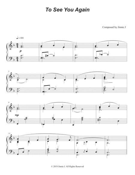 To See You Again Original Piano Composition Sheet Music