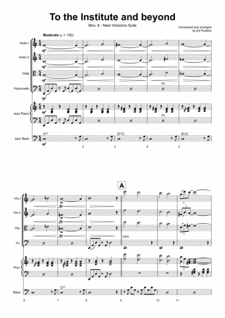 To The Institute And Beyond Near Horizons Mov Vi For String Quartet With Jazz Piano And Bass Sheet Music