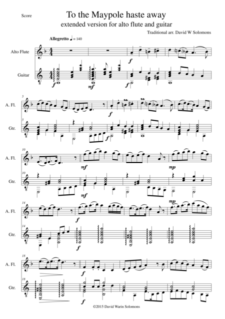 To The Maypole Haste Away Extended Version For Alto Flute And Guitar Sheet Music