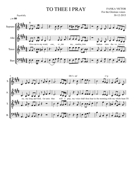 Free Sheet Music To Thee I Pray By Fanka Victor