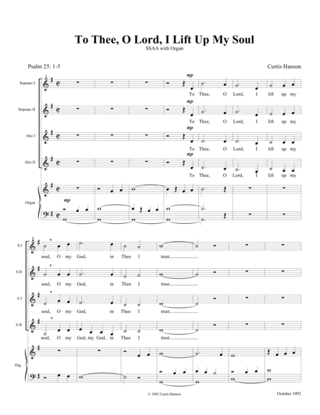 Free Sheet Music To Thee O Lord I Lift Up My Soul Ssaa