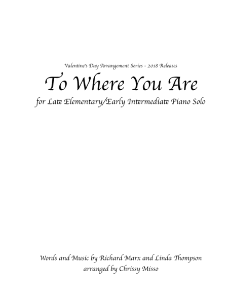 To Where You Are Easy Intermediate Sheet Music