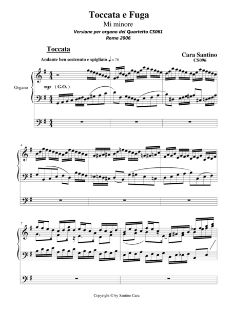 Toccata And Fugue In E Minor For Organ Sheet Music