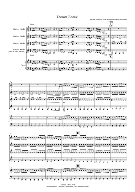 Toccata By Bach Rocks For Clarinet Quartet Sheet Music