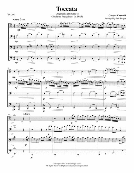 Toccata Frescobaldi For Trombone Or Low Brass Quartet Sheet Music