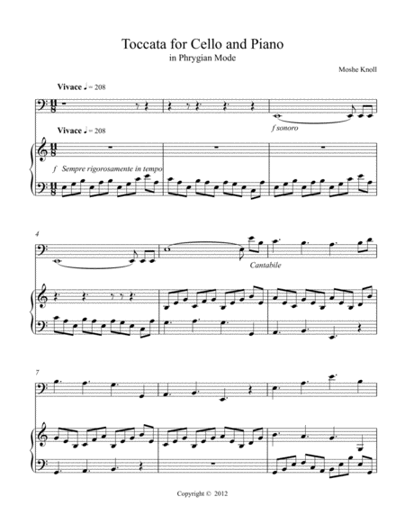 Toccata In The Phrygian Mode For Cello And Piano Sheet Music