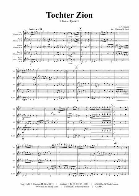 Tochter Zion Choral Shuffle Clarinet Quintet Sheet Music