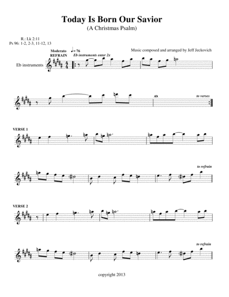 Today Is Born Our Savior A Christmas Psalm Two Eb Instruments Sheet Music