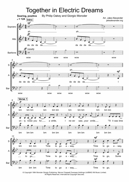 Free Sheet Music Together In Electric Dreams Sabar A Cappella