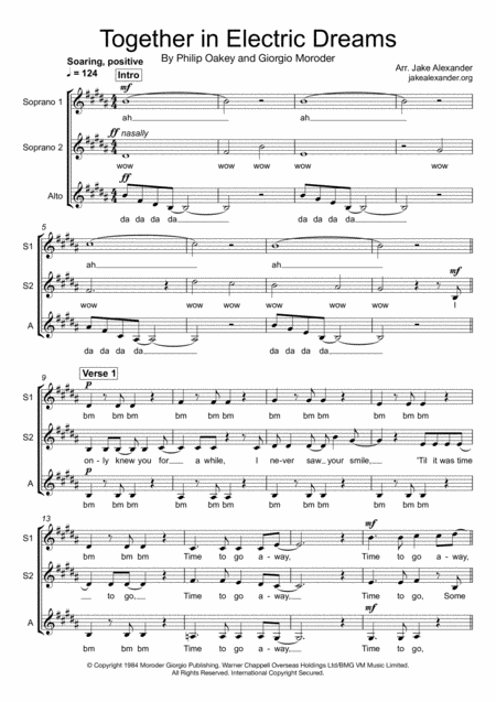 Free Sheet Music Together In Electric Dreams Ssa A Cappella