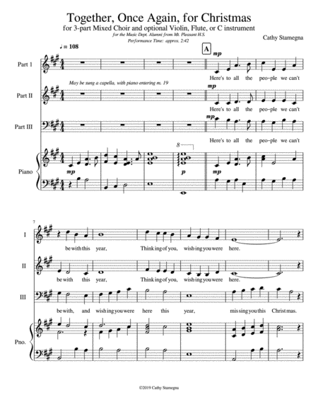 Free Sheet Music Together Once Again For Christmas For 3 Part Mixed Choir Piano And Optional C Instrument