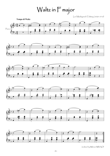 Tolstoys Waltz Piano Solo Sheet Music